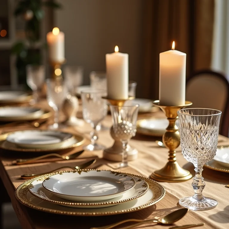 Decoração de mesa de Natal clássica e dourada