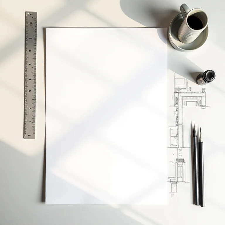 Desenho arquitetônico detalhado com ferramentas