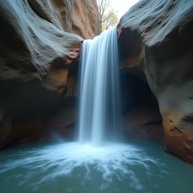 Detalhe da rocha de uma cachoeira esculpida pela água