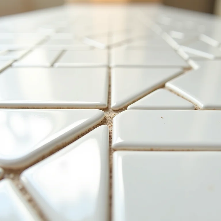 Detalhe do rejunte recém-aplicado entre pastilhas.