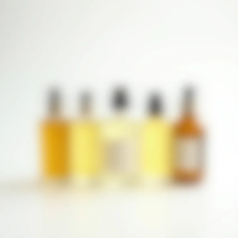 Diferentes tipos de óleos de banho lado a lado.