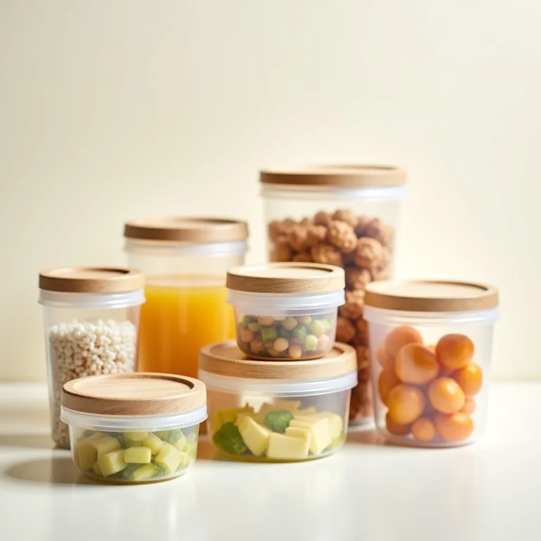 Diversos potes herméticos com alimentos variados.