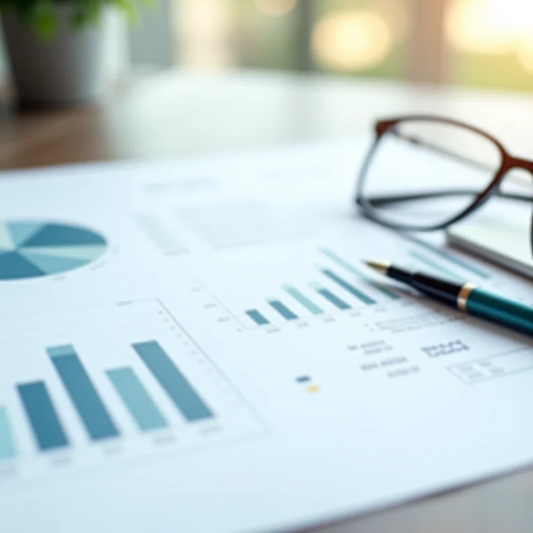 Documentos e gráficos financeiros em composição still life