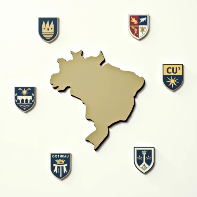 Emblemas de universidades brasileiras e mapa do Brasil