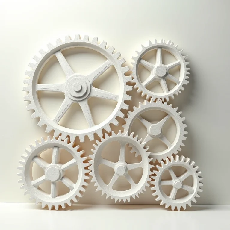 Engrenagens interconectadas representando conceitos complexos