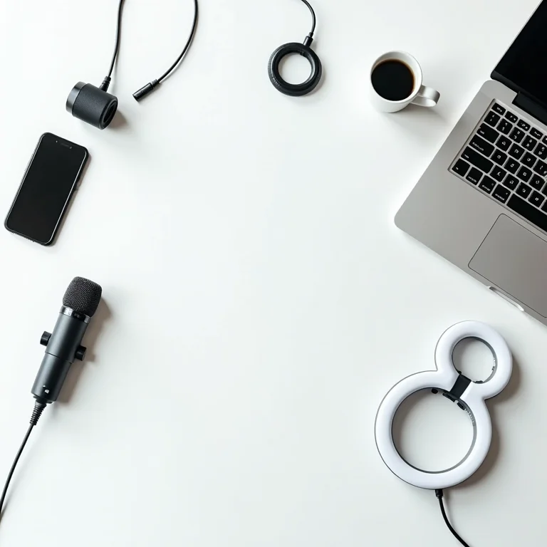 Equipamentos de vídeo para advogados: microfone, ring light, smartphone e laptop