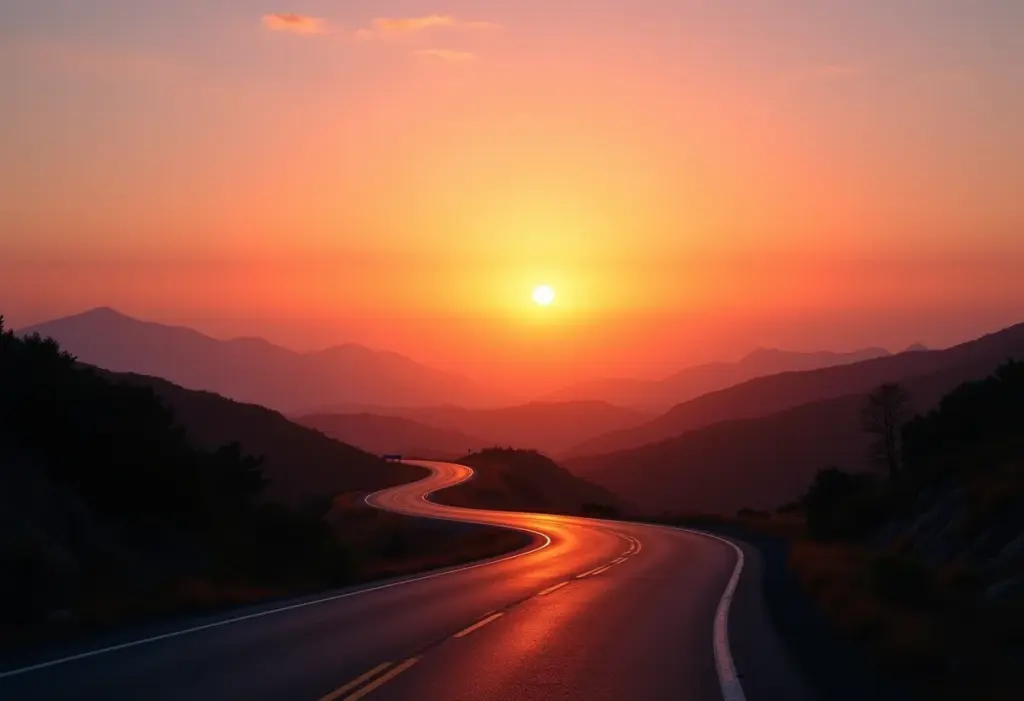 Estrada sinuosa ao nascer do sol em SP