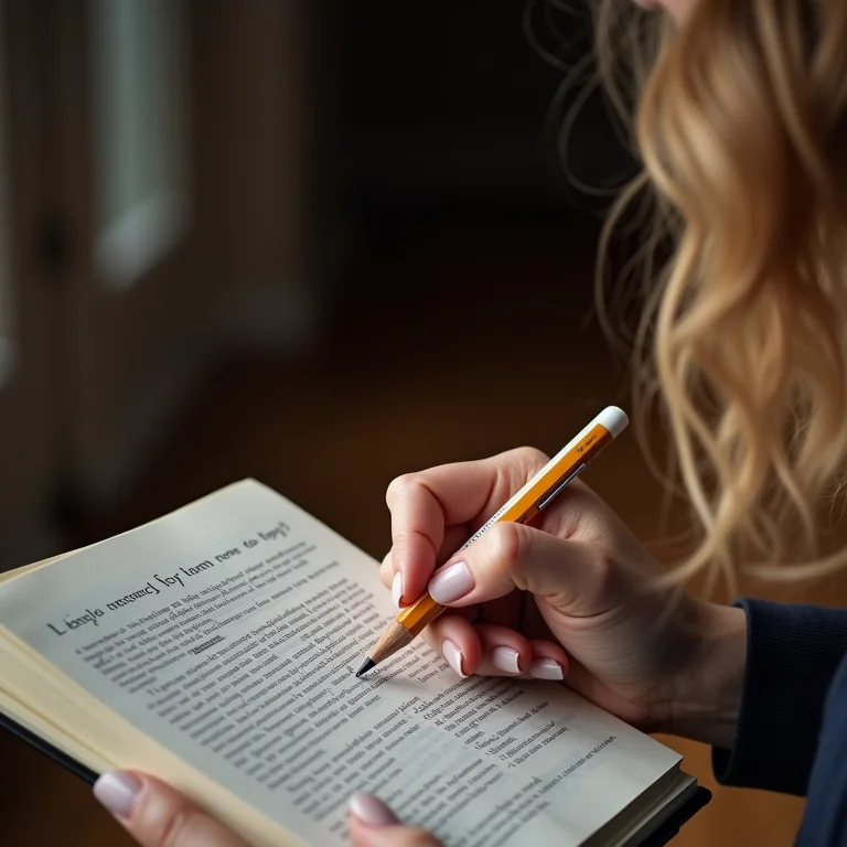 Estudante branca revisando anotações de estudo