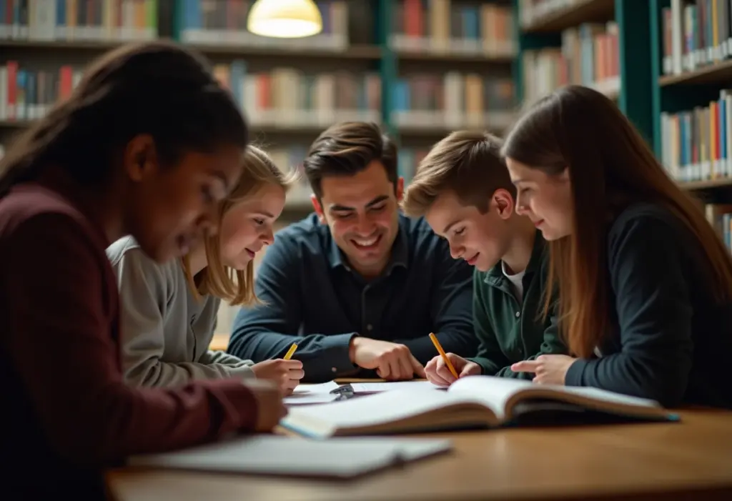 BNCC do Ensino Médio: O guia completo para entender de vez Estudantes diversos colaborando em ambiente de estudo moderno