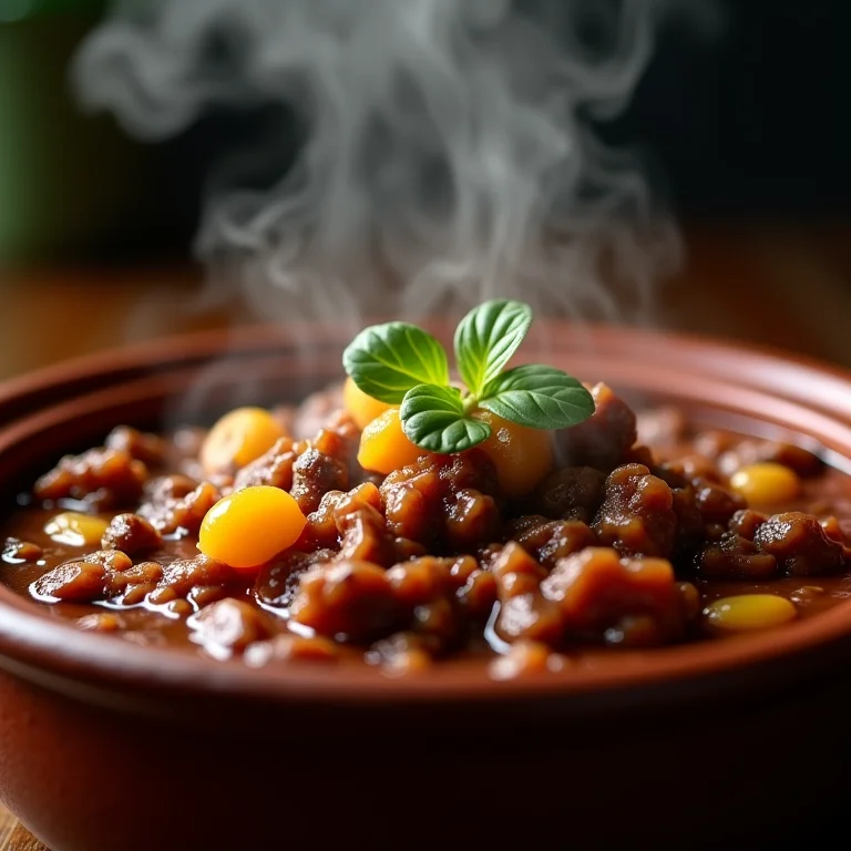 Feijoada fumegante servida em panela de barro.
