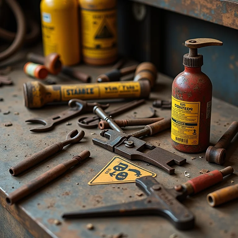 Ferramentas enferrujadas e materiais perigosos, representando as piores formas de trabalho infantil