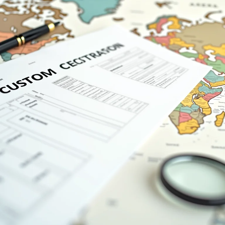 Formulários alfandegários, lupa e mapa mundi. Desvendando a alfândega.