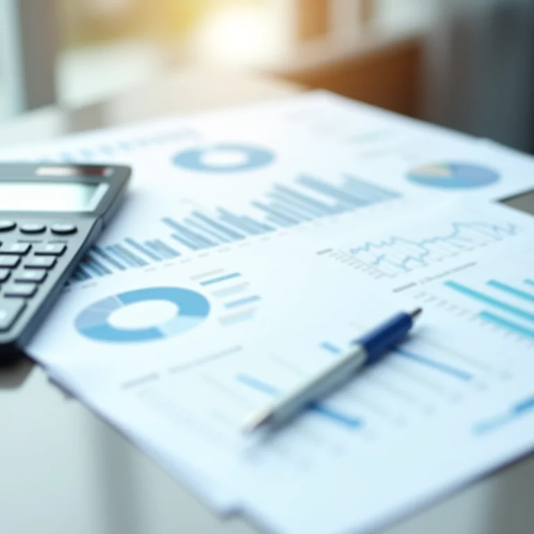Gráficos e tabelas financeiras em mesa de análise