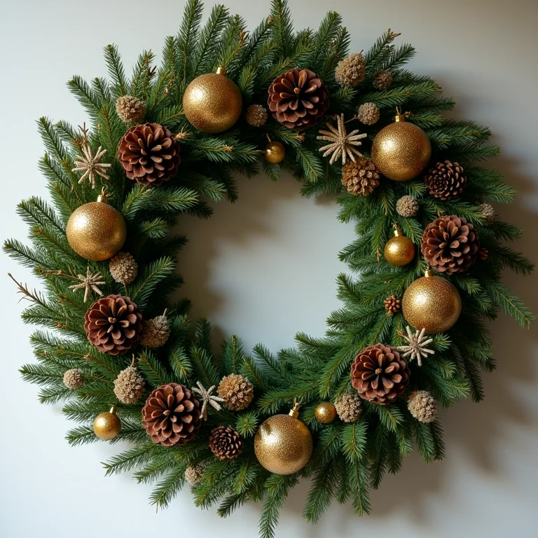 Guirlanda de Natal rústica chic com detalhes dourados