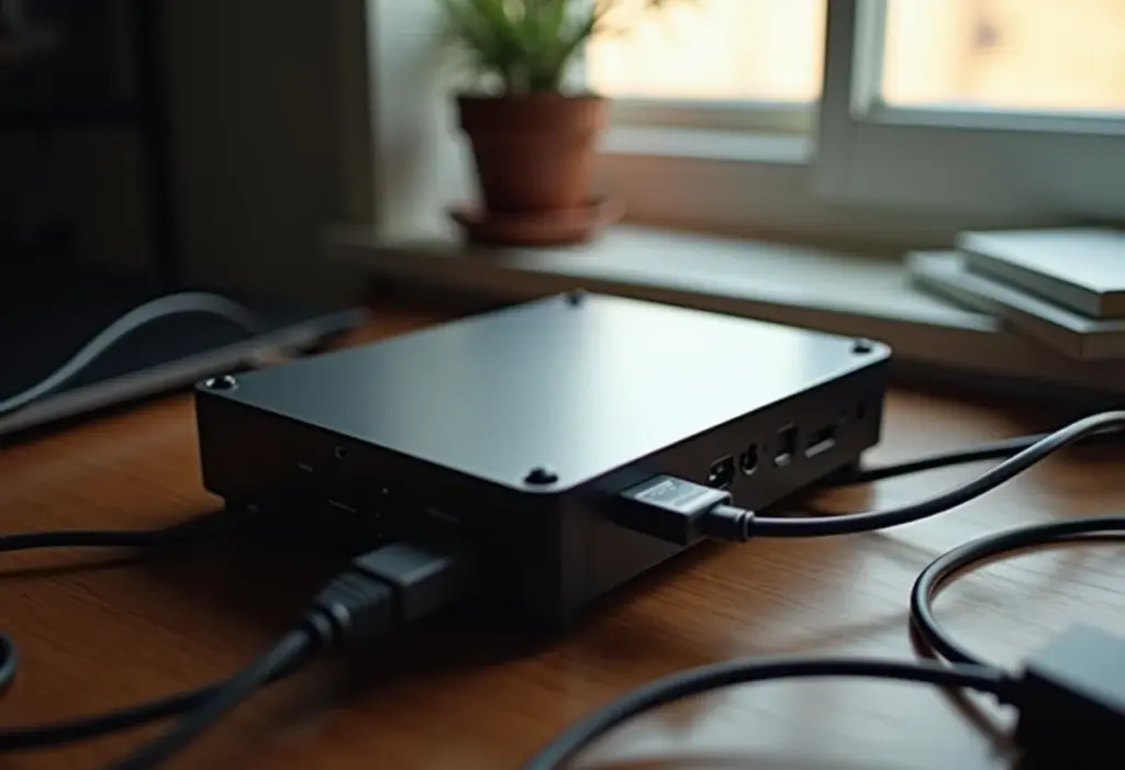 HD externo fazendo barulho? O que pode ser e como resolver HD externo com cabos emaranhados sobre mesa de madeira