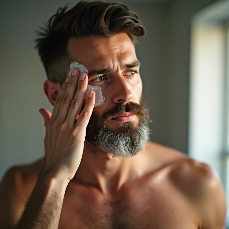Homem branco aplicando óleo para crescimento da barba