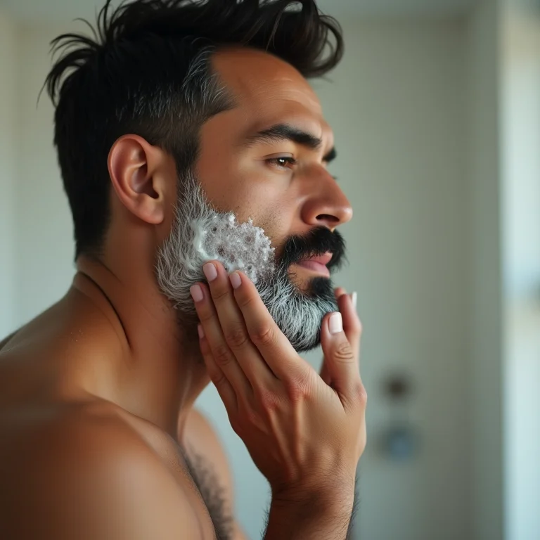 Homem latino lavando a barba