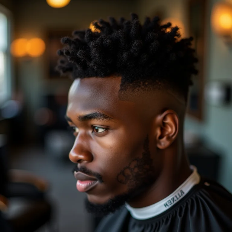 Homem negro com fade cacheado em degradê