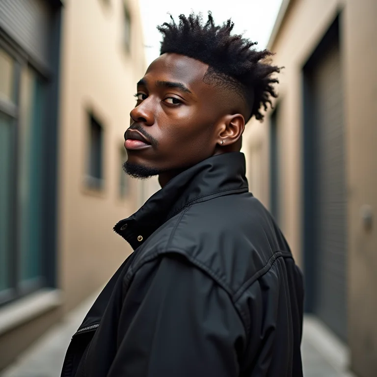 Homem negro com undercut cacheado estiloso