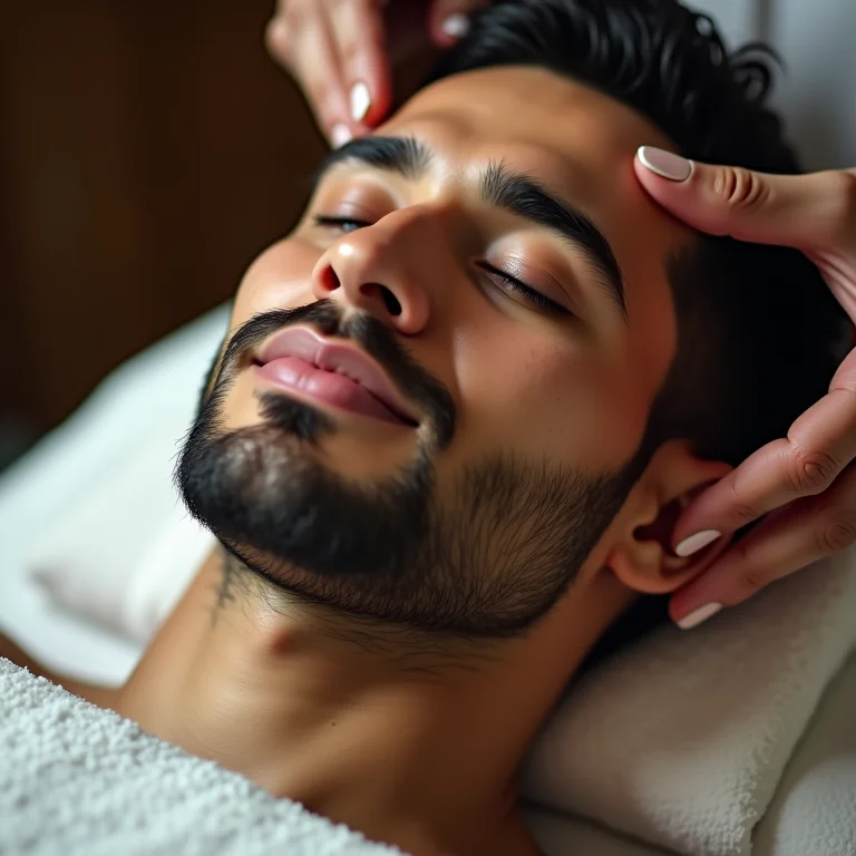 Homem recebendo tratamento facial em spa