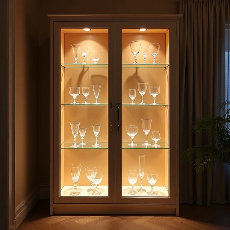 Iluminação integrada em cristaleira moderna