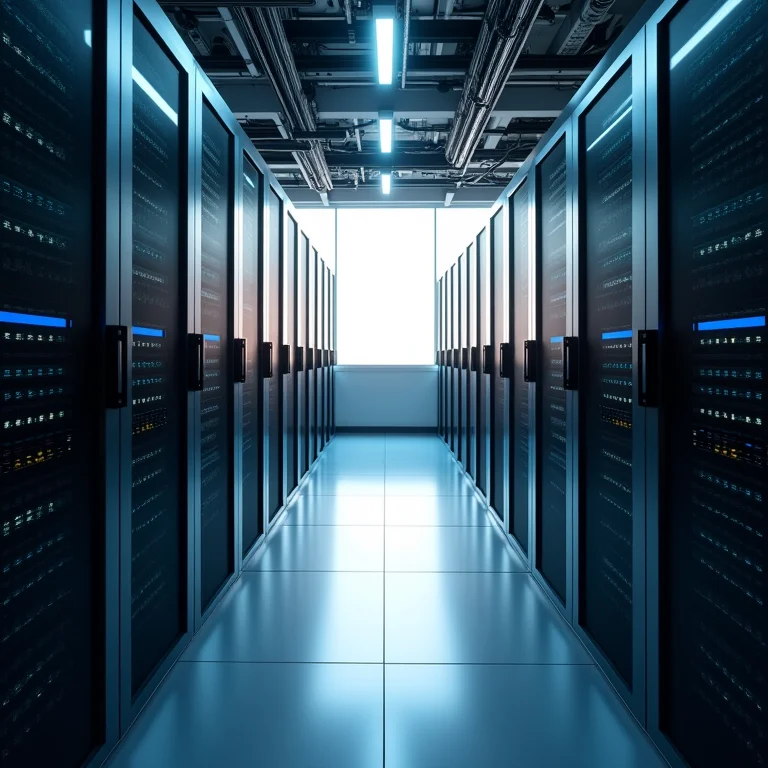 Infraestrutura de computação quântica em um data center moderno.