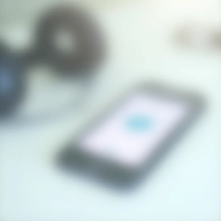 Interface de app VoIP em smartphone com fones de ouvido