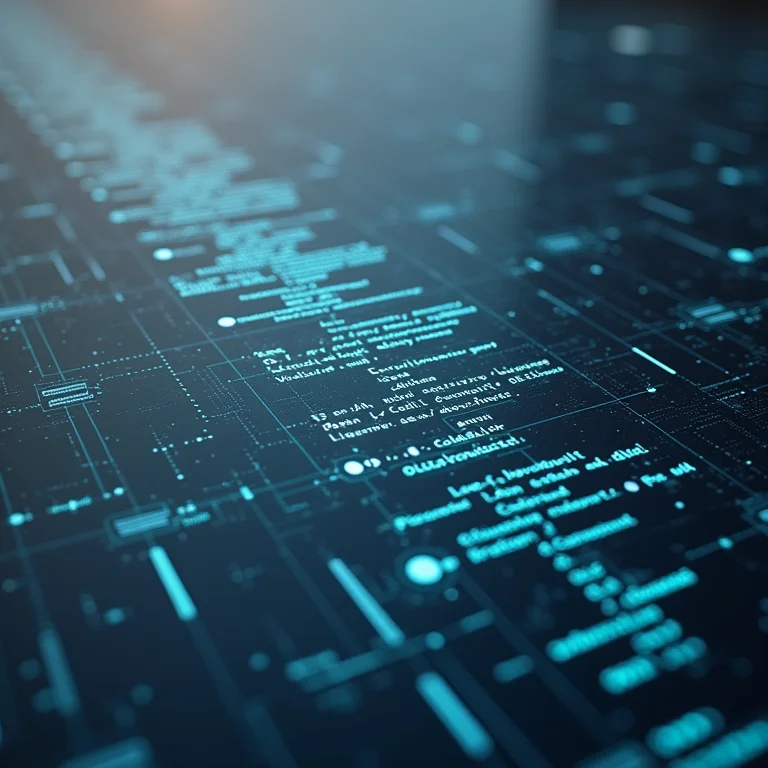 Interface digital com código e obra de arte, representando contratos inteligentes.