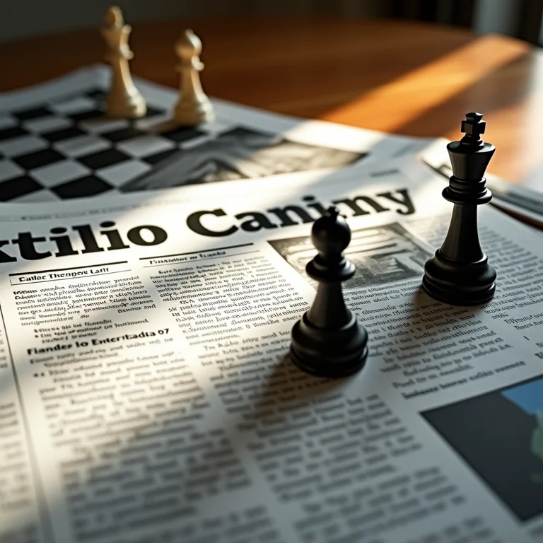 Jornal financeiro e um tabuleiro de xadrez.