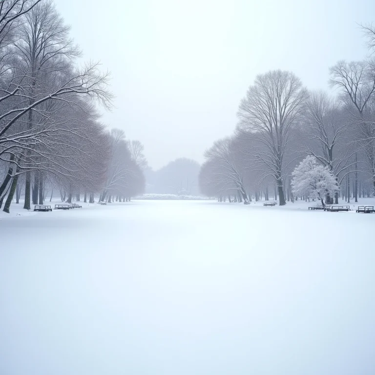 Lago congelado no Central Park coberto de neve no inverno.