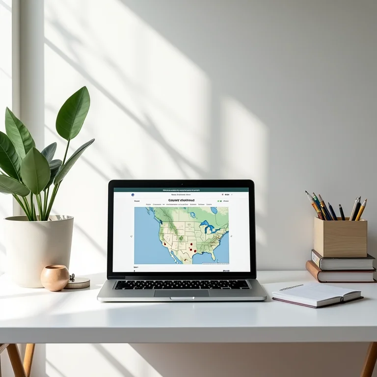 Laptop mostrando site do CEJUSC e mapa de localização