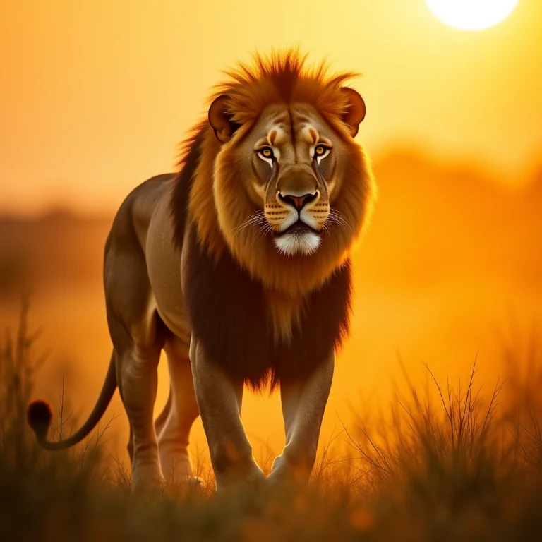 Leão majestoso na savana africana sob a luz do sol