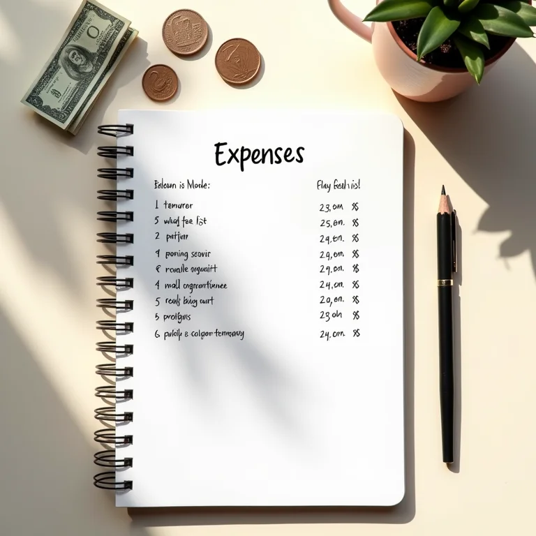 Lista de despesas em um caderno organizado