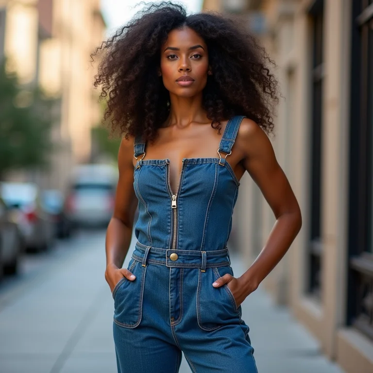 Macacão jeans com zíper frontal