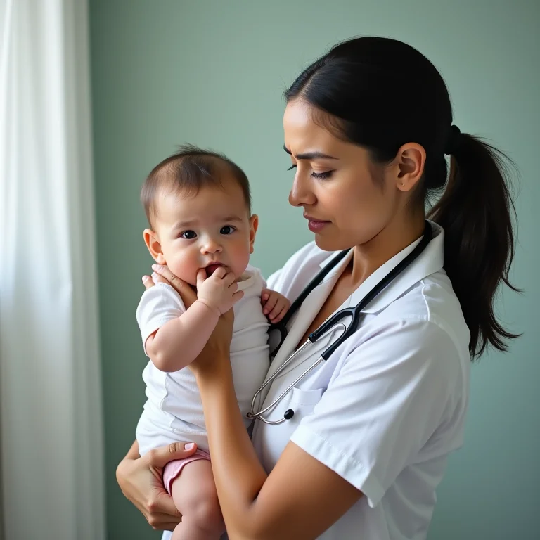 Mãe e bebê em consulta com o pediatra.