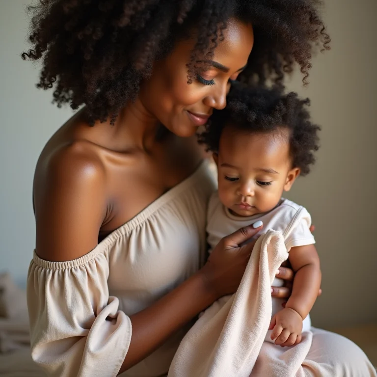 Mãe removendo mancha da roupa do bebê com facilidade.