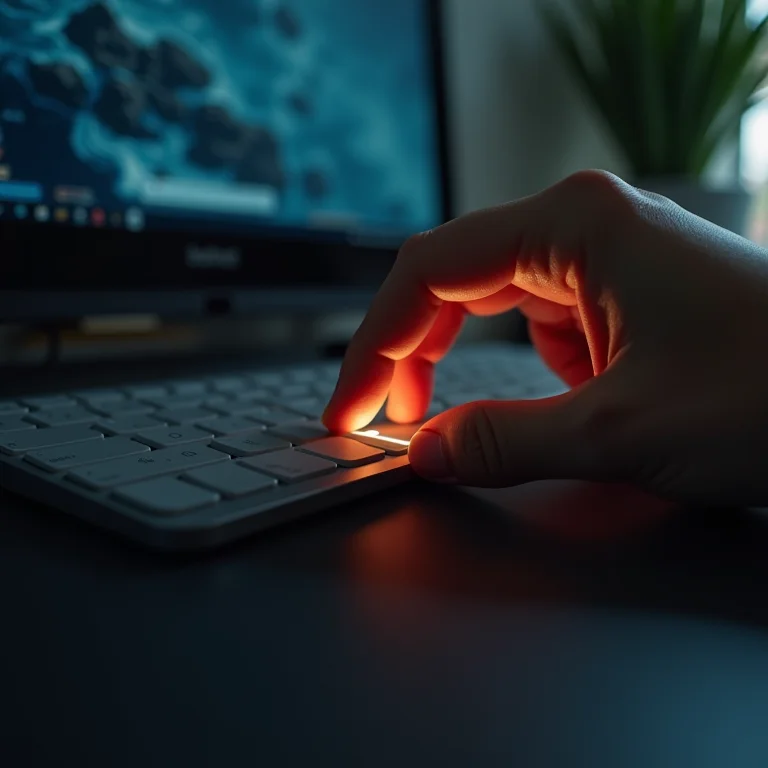 Mão desligando um computador.