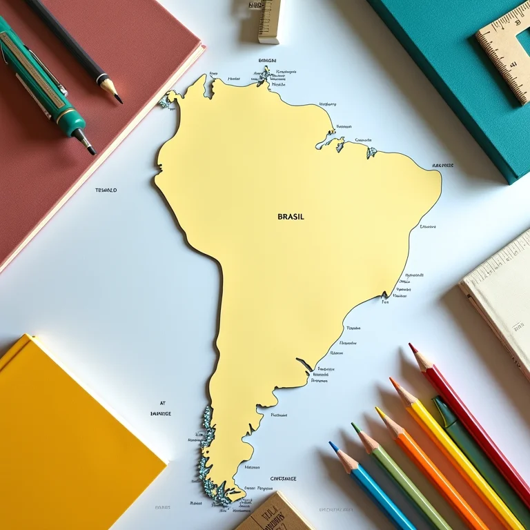 Materiais escolares e mapa do Brasil