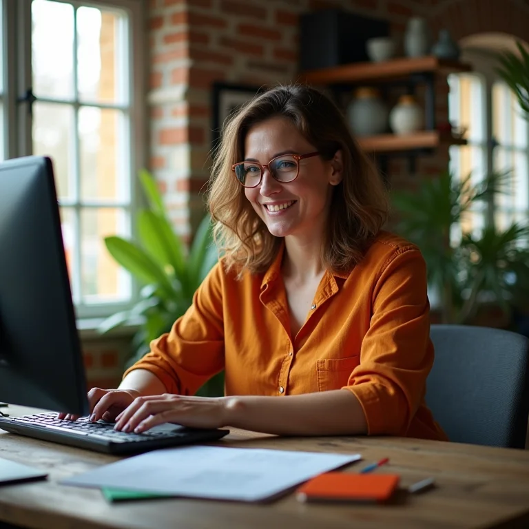 Menina plus size mostrando projeto de programação.