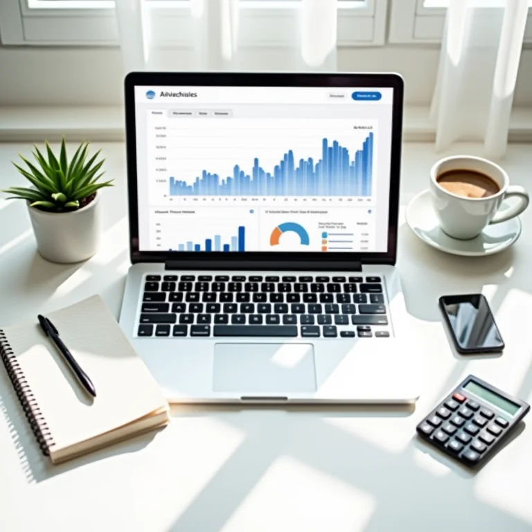 Mesa de escritório com ferramentas financeiras