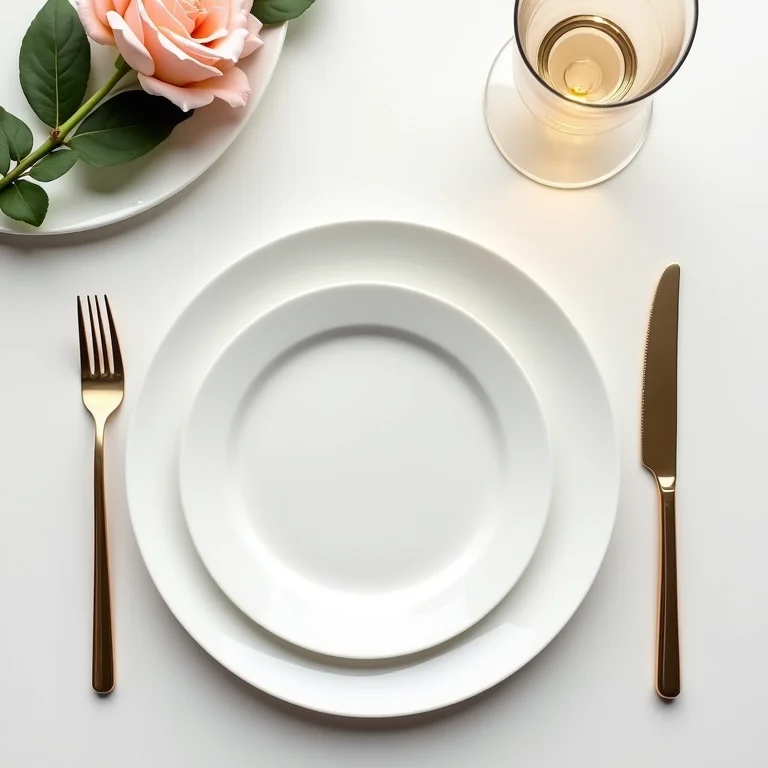 Mesa posta minimalista para um jantar romântico.