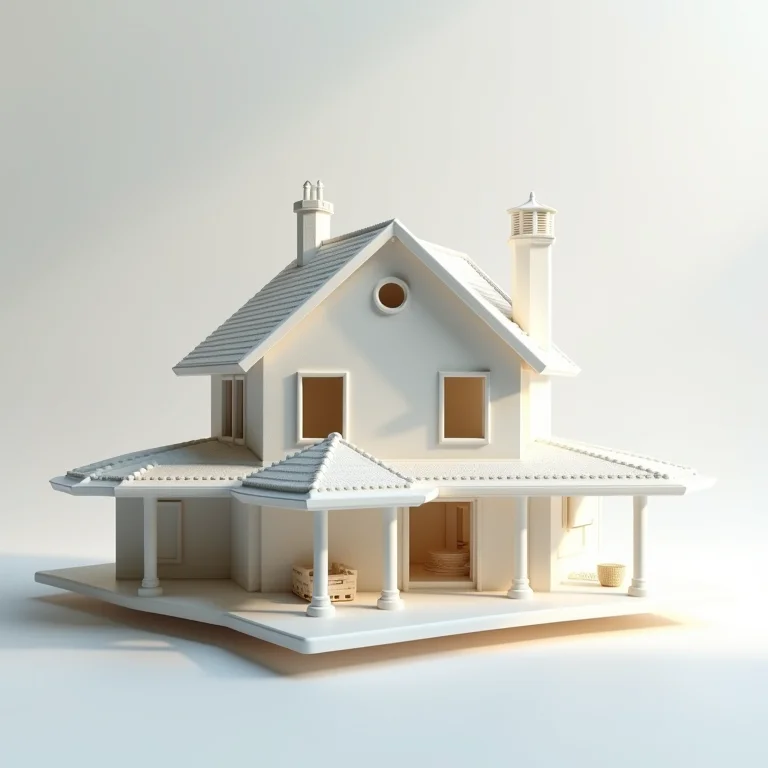 Modelo de casa impressa em 3D com detalhes arquitetônicos