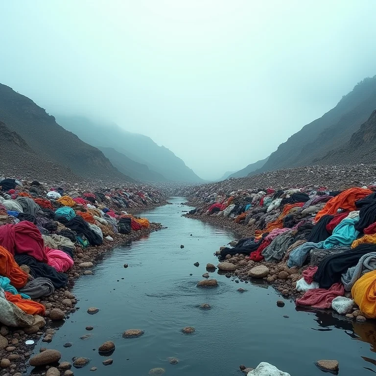 Montanhas de lixo têxtil em um aterro sanitário