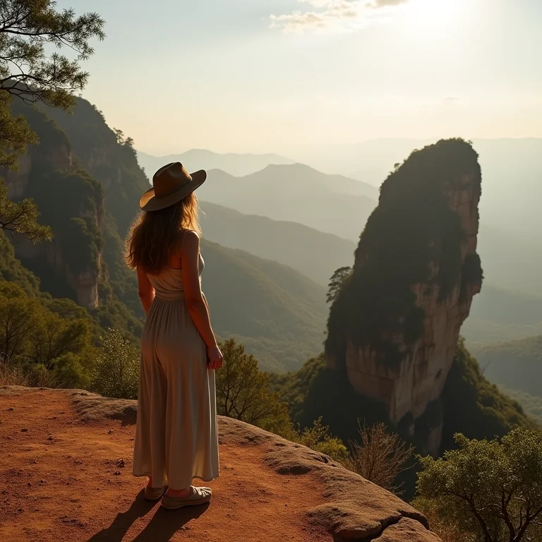 Mulher admirando a Pedra Furada no Piauí, Brasil