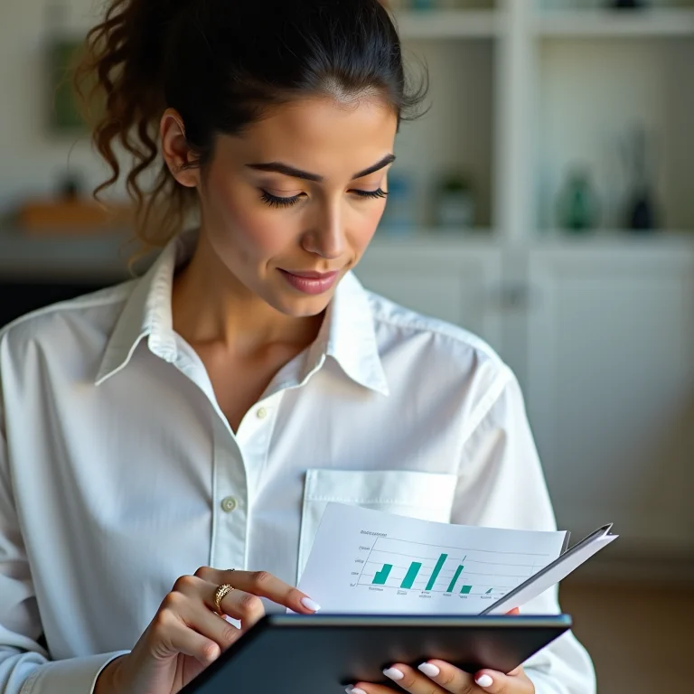 Mulher analisando tipos de rentabilidade de investimentos