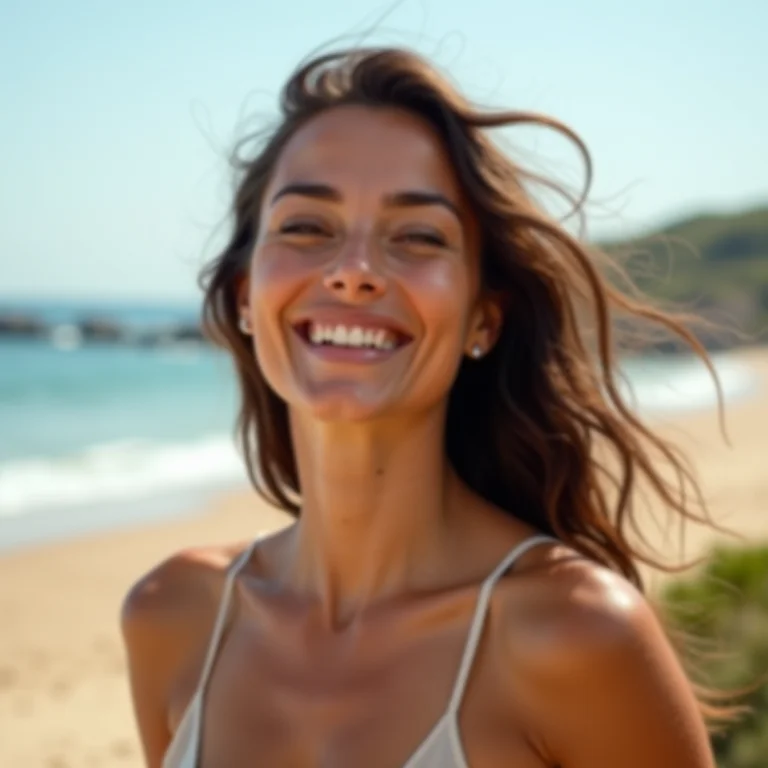 Mulher aproveitando a Praia da Galheta