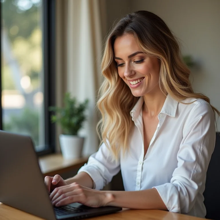 Mulher branca agendando horário no site da Polícia Federal