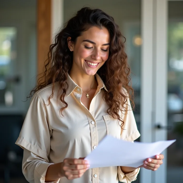 Mulher branca analisando critérios para escolha de veículos