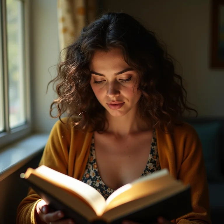 Mulher branca com sardas estudando para concurso da PM com foco e determinação