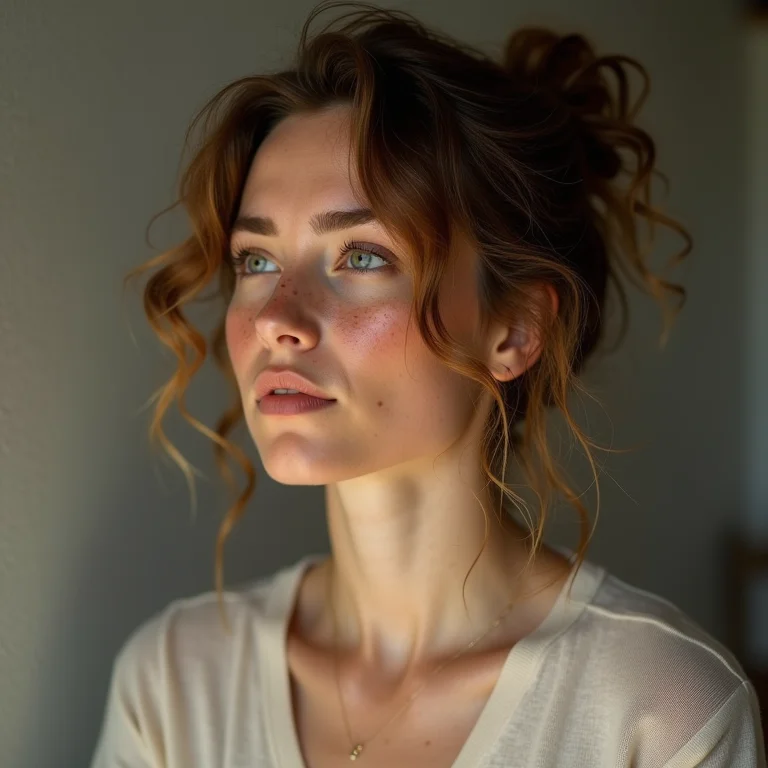 Mulher branca considerando projeções financeiras